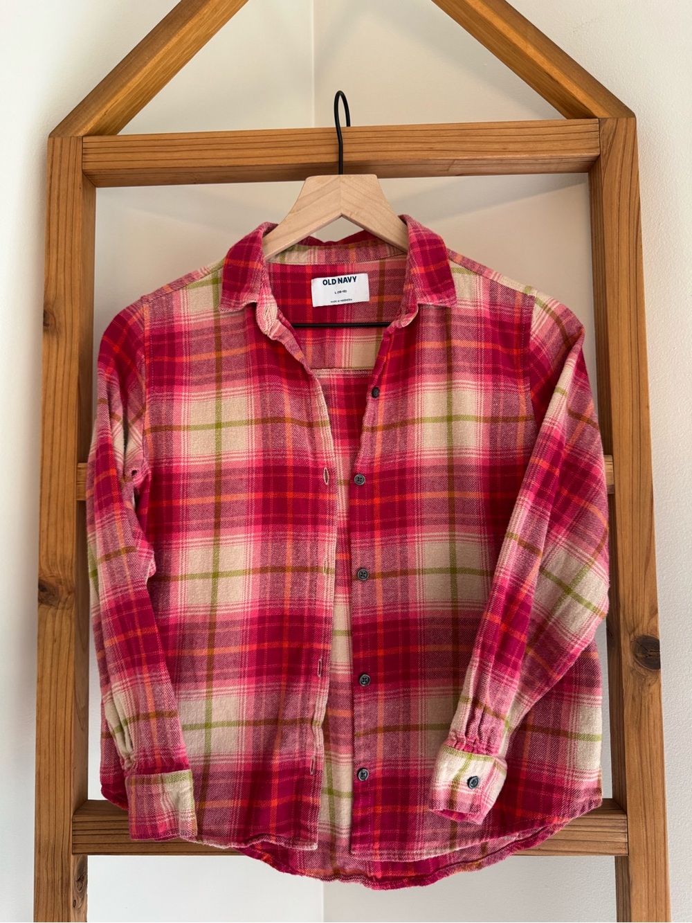 Old Navy Pink Red Plaid Button-Down Shirt for Kids